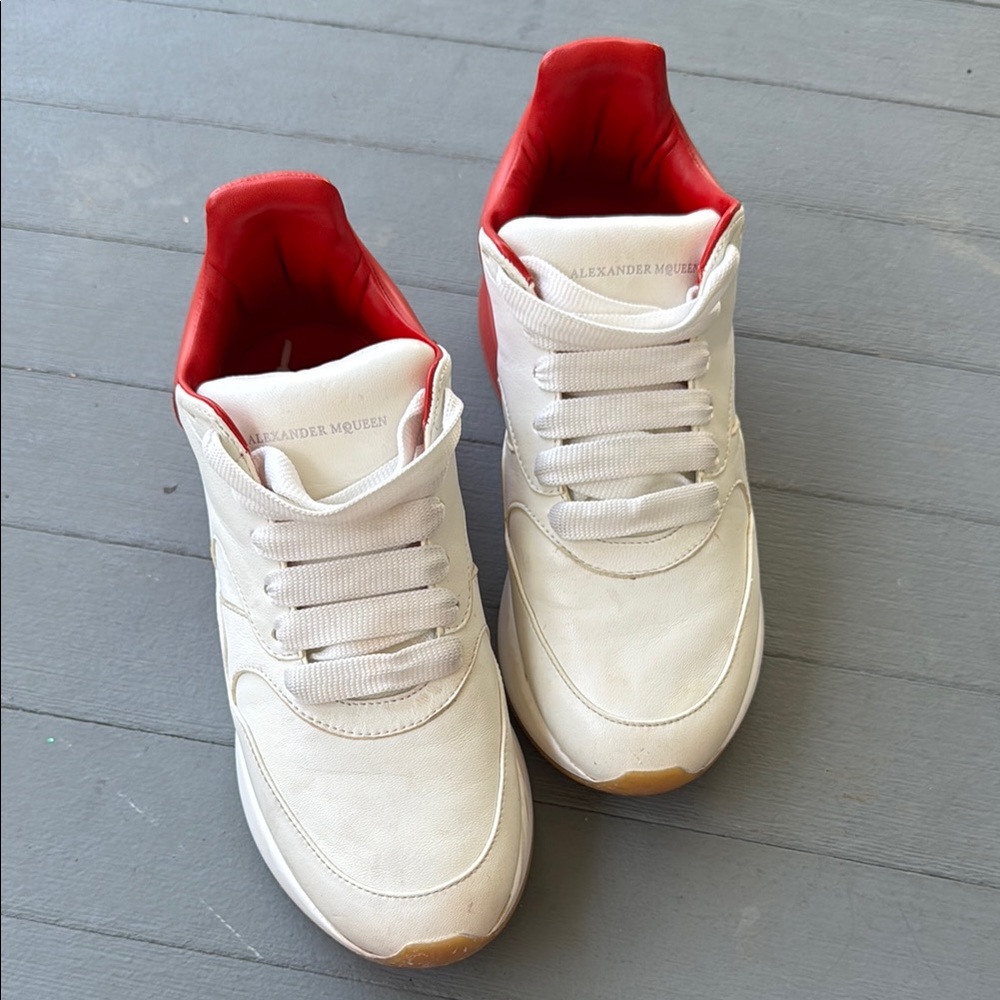 Alexander McQueen Cream and Red Sneakers